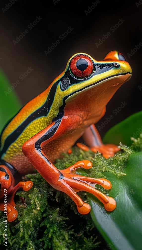 Fototapeta premium Vivid Red-Eyed Tree Frog A Macro Portrait Showcasing the Colors of a Tropical Amphibian.