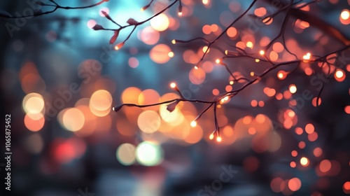 Efecto bokeh de un Ã¡rbol de Navidad hecho con bombillas, con el foco en una bombilla con detalles nÃ­tidos sobre un fondo desenfocado lleno de luces borrosas. photo