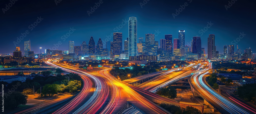 Fototapeta premium City skyline at night with light trails