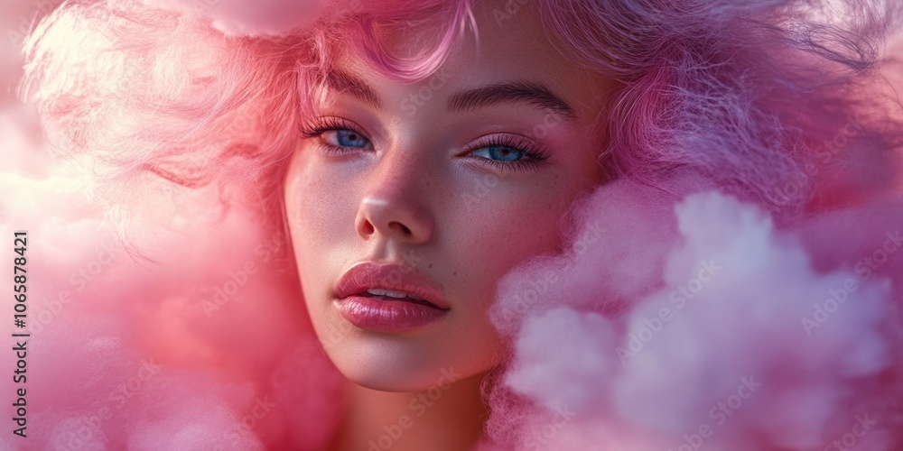 Elegant Female Model with Pink Hair and Smoky Makeup Elegant Female Model with Pink Hair and Smoky Makeup