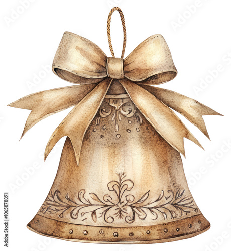 PNG Christmas bell decorated with a bow illustration style decorative. photo