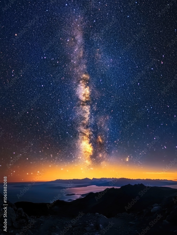 Naklejka premium Milky Way Shining Brightly at Night