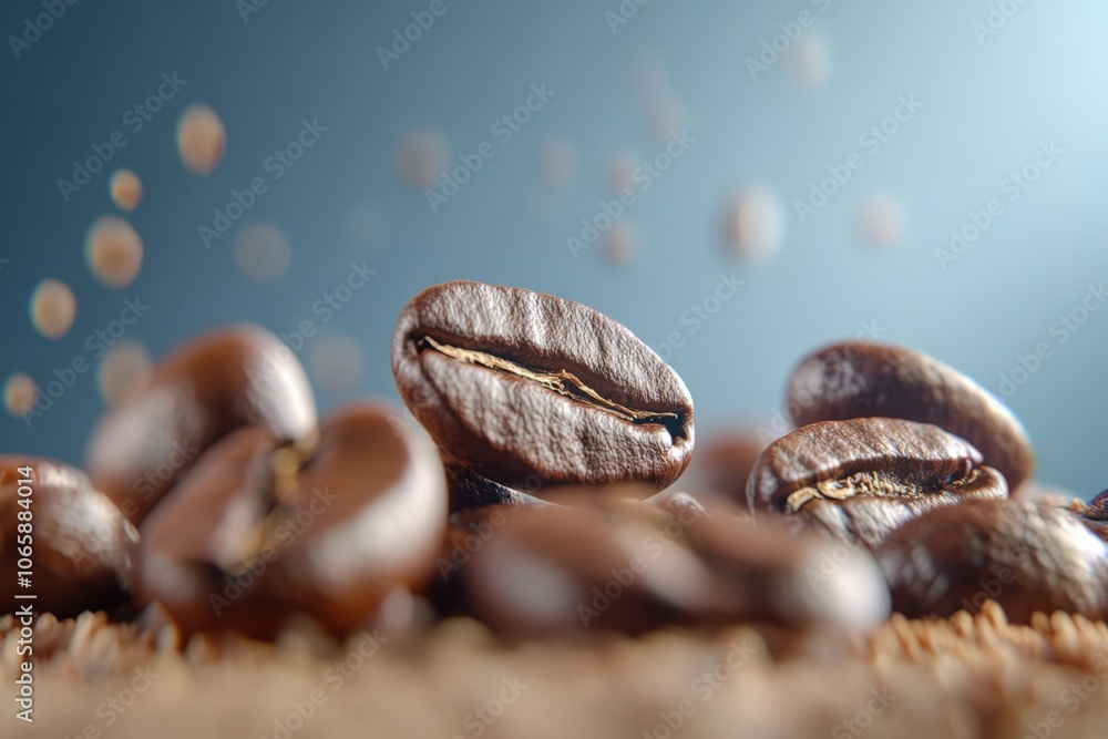 Close-up of roasted coffee beans on a wooden surface