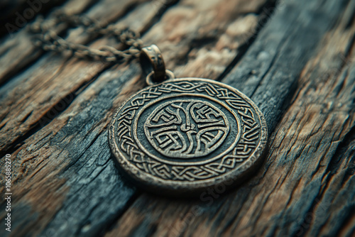 a Norse rune pendant with protective symbols. photo