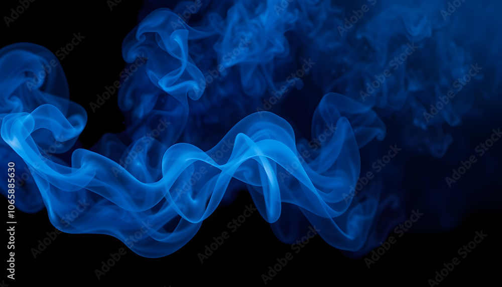 Obraz premium Blue smoke isolated on black background isolated with white highlights, png