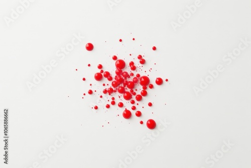 Scattered red spheres on a plain white background