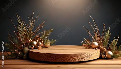 modern wooden display podium festive holiday decor idea photo