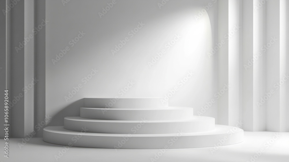 Obraz premium White podium pedestal empty product display to show cosmetic product platform 3d rendering wooden stage 
