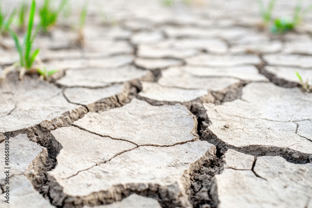 Fototapeta premium Dry, Cracked Soil During a Hot Summer, Showcasing the Effects of Drought and Climate Change