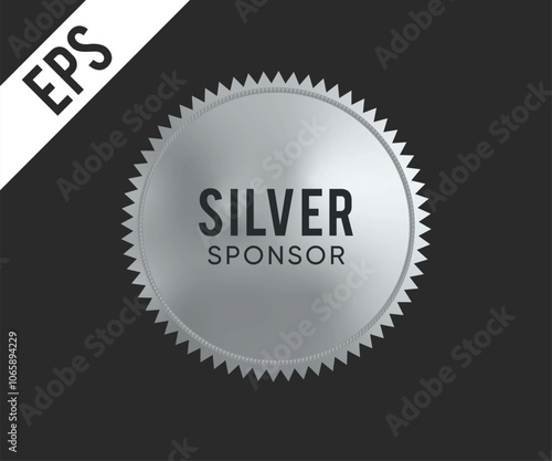 Silver sponsor Glossy stamp sign on Black background, vector illustration
