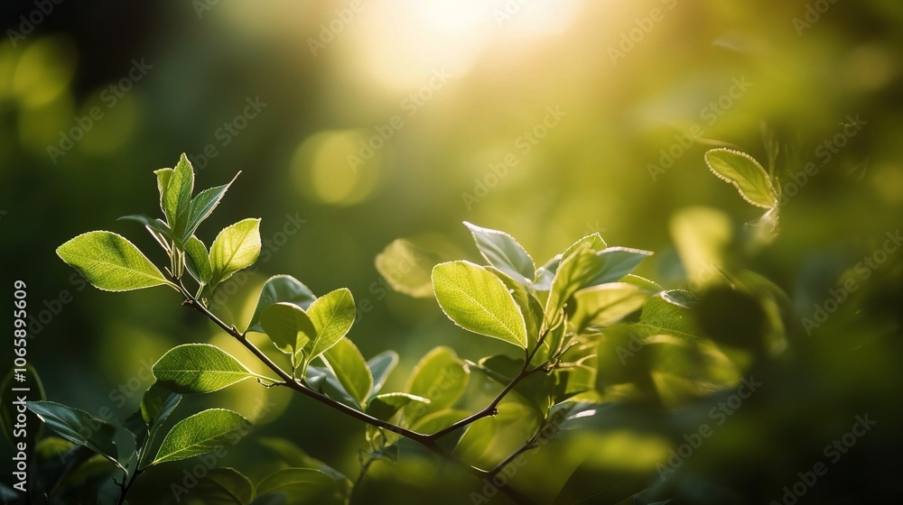 Obraz premium Soft Light on Green Leaves in a Nature Setting