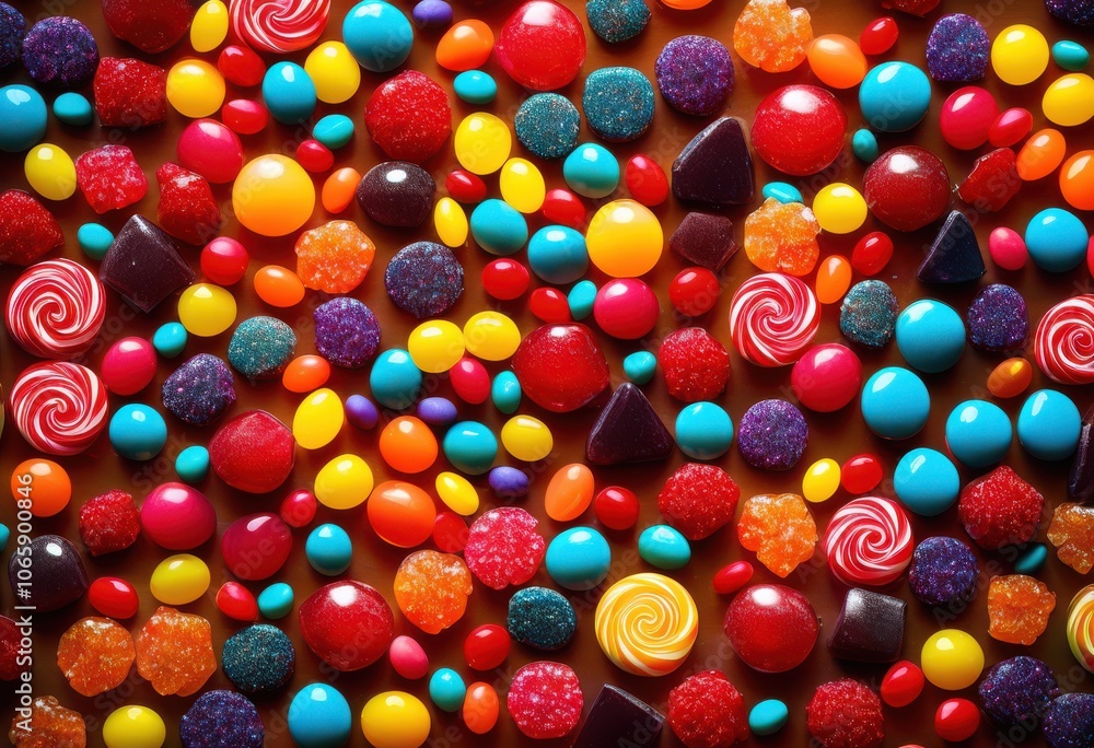 Fototapeta premium vibrant close assorted colorful candy displays featuring kaleidoscope textures providing tempting treat eyes, sweets, treats, lollipops, gummies