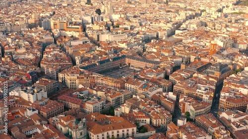MADRID, SPAIN - OCTOBER 28, 2024: Aerial view of Madrids vibrant cityscape showcasing historic architecture and bustling streets