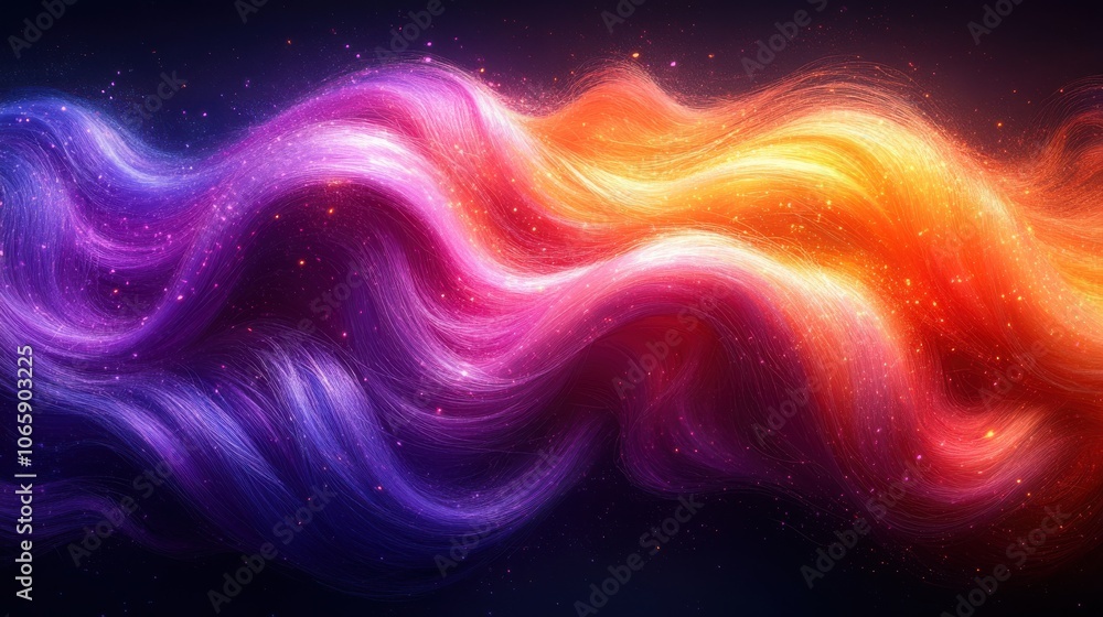 Obraz premium Colorful abstract waves of light swirling in shades of purple, pink, and orange against a dark background