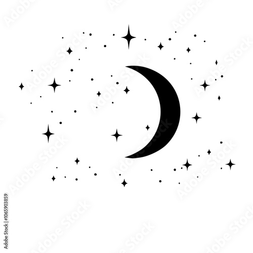 Abstract crecent moon and starlight element background silhouette