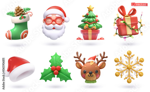 Christmas, 3d cartoon vector set