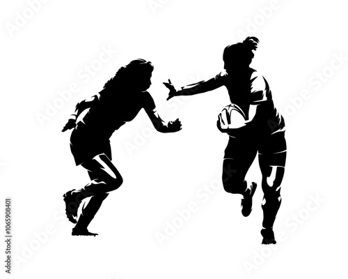Obraz na płótnie Rugby women, team sport athletes, isolated vector silhouette, ink drawing w salonie