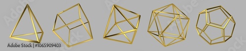 Foto Set of Golden Platonic solids isolated on a gray background