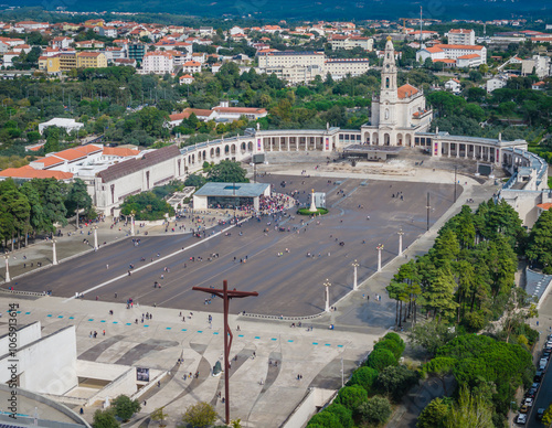 Sanctuary of Our Lady of Fatima and Basilica of Our Lady of the Rosary of Fatima. Aerial drone view of Fatima