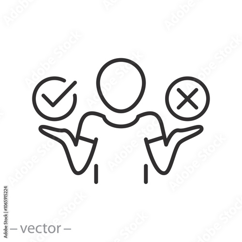 icon of choose between yes or no, undecided human, decision making process, definition with choice, thin line web symbol on white background - editable stroke vector illustration eps10