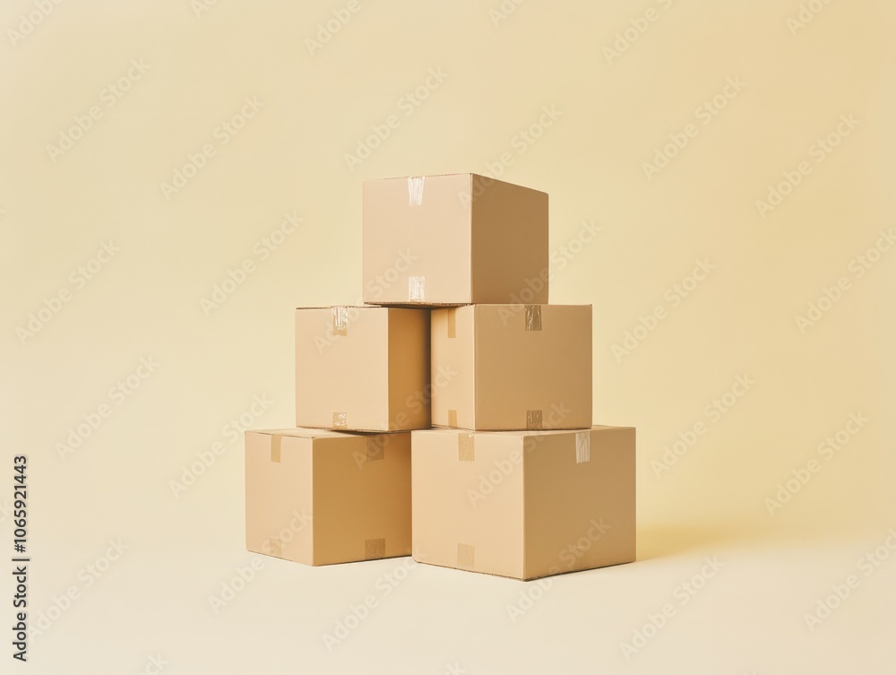 Obraz premium Stacked cardboard boxes on beige background