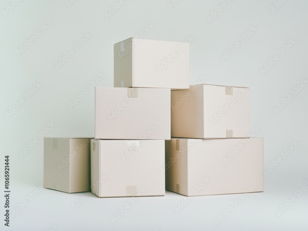 Obraz premium Stacked cardboard boxes on a light background