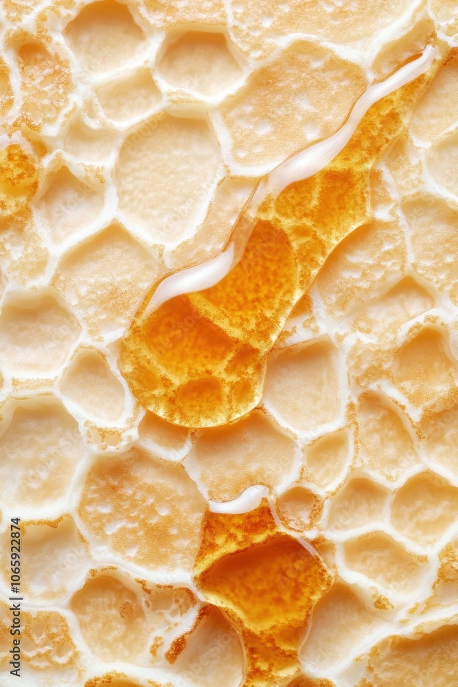 Closeup of a honeycomb structure with golden honey dripping Closeup of a honeycomb structure with golden honey dripping