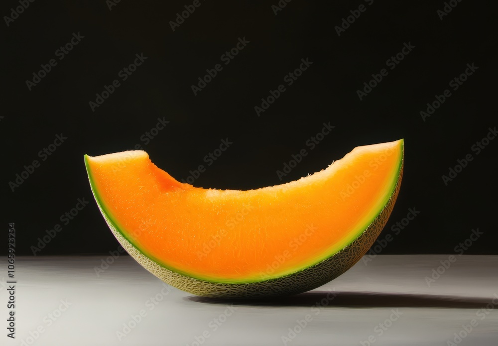 Juicy slice of fresh orange melon on dark background Juicy slice of fresh orange melon on dark background