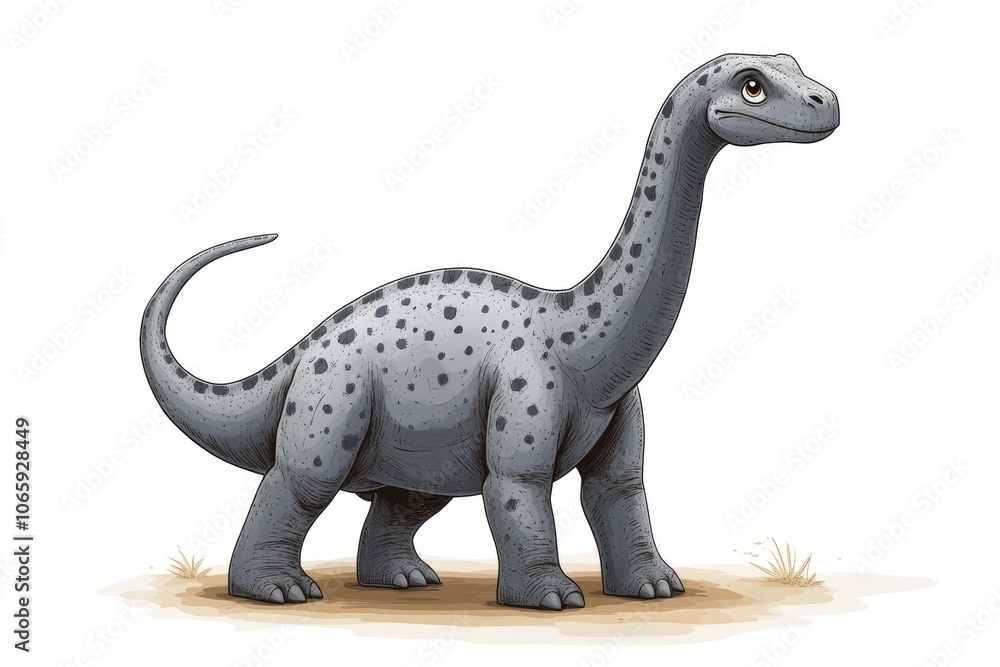 Naklejka premium Grey brontosaurus dinosaur walking on white background