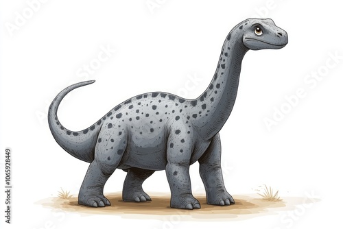 Grey brontosaurus dinosaur walking on white background photo