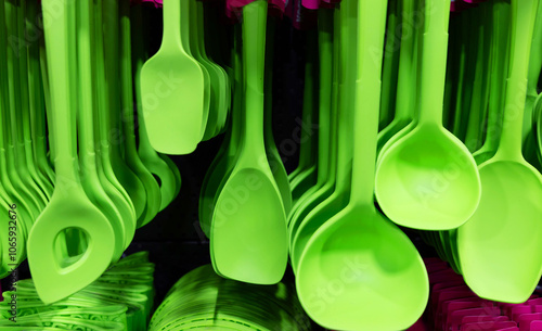 Pattern made from cooking utensil set. Silicone kitchen photo