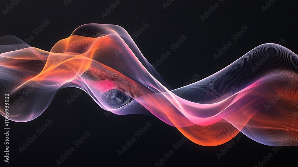 Obraz premium Flowing Metallic glass Waves in Neon Blue and Pink on Dark Background - Abstract Design Concept