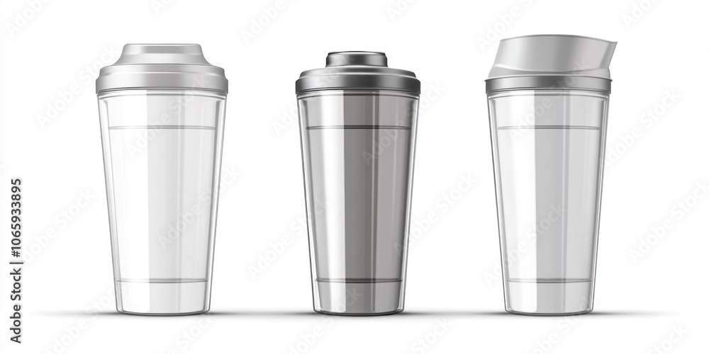 custom made wallpaper toronto digitalThree cups with lids are shown in a row. The cups are all clear and have a silver color
