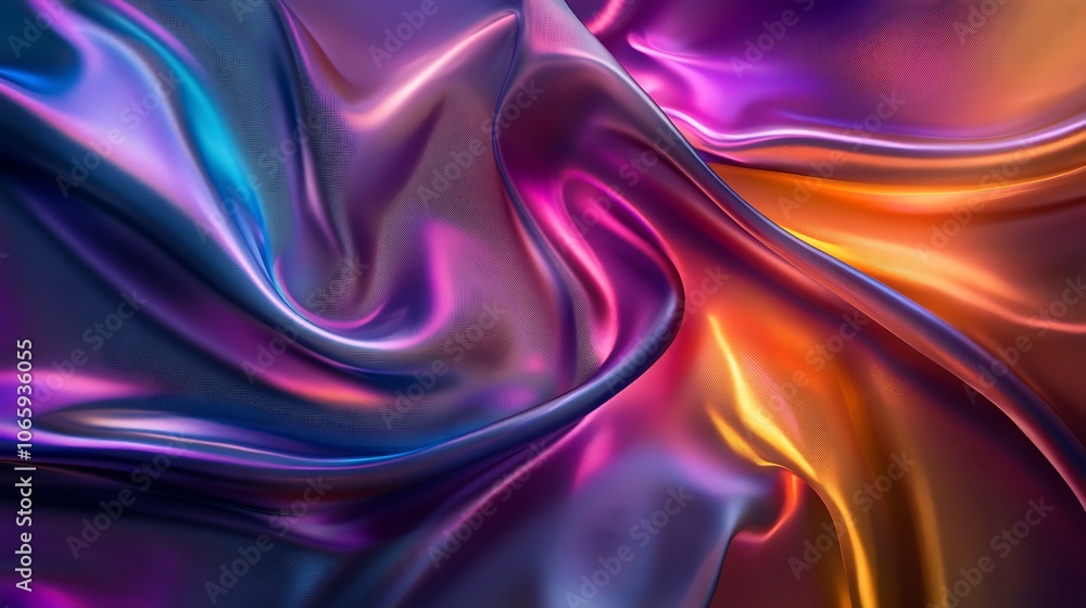 Fototapeta premium Flowing Metallic glass Waves in Neon Blue and Pink on Dark Background - Abstract Design Concept