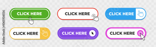 Click Here button with pointer clicking. Web button set. Click button icon. Vector EPS 10