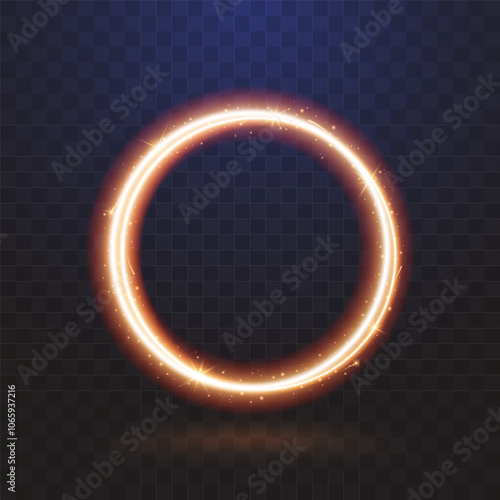 Magic light trail isolated on dark background. Fire circle with glow effect. Freeze light effect. Sparkling frame for your design. Vector illustration
