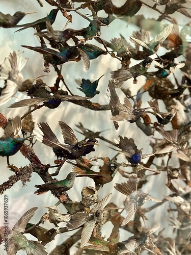 Canvas Print Display of Taxidermy Birds at the Natural History Museum in London, England, Uni