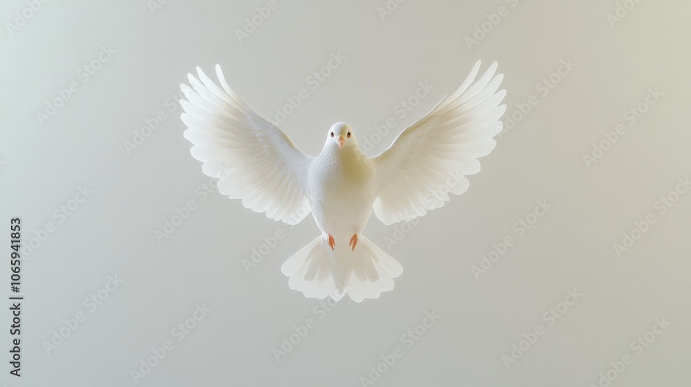 Fototapeta premium Majestic white dove in flight with wings spread wide