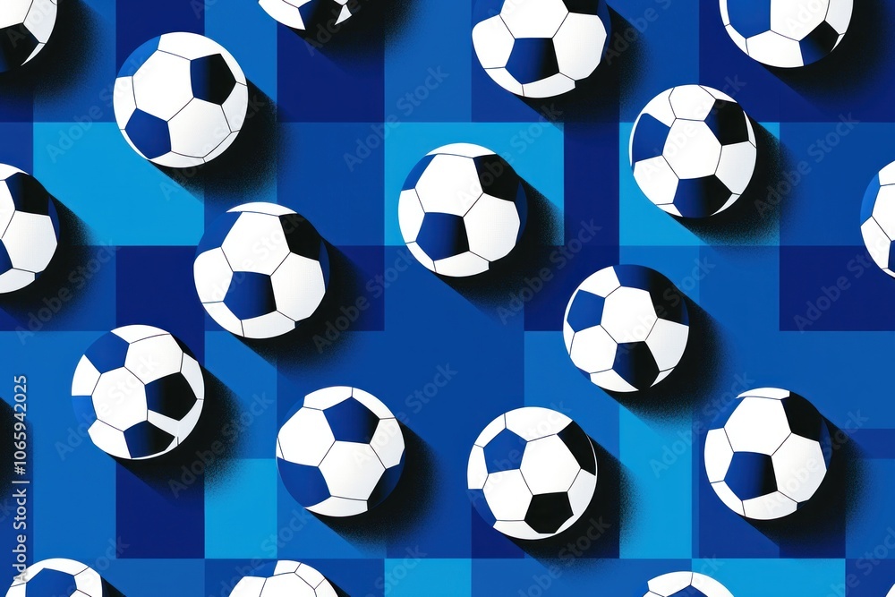 Pattern of Soccer Balls on a Blue Geometric Background Pattern of Soccer Balls on a Blue Geometric Background