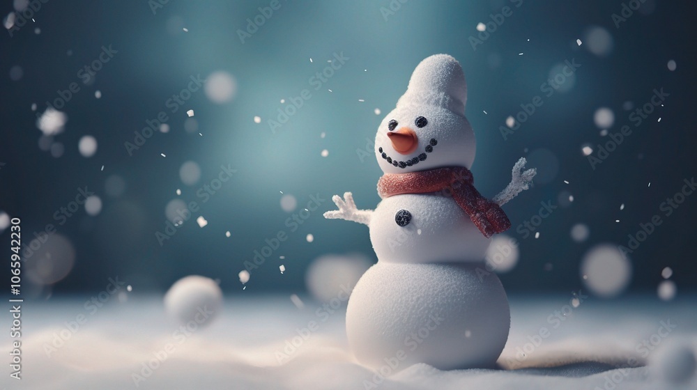 Fototapeta premium Cheerful Snowman in a Winter Wonderland Scene