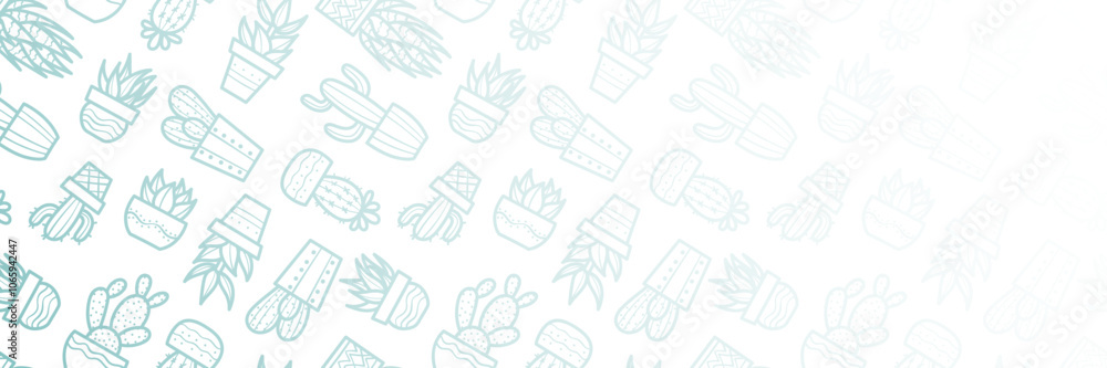 Fototapeta premium Cactus banner white house plants in pots illustration vector background, horizontal wide cover design