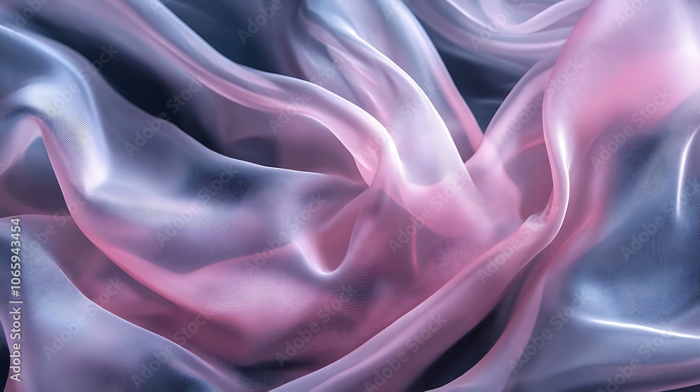 Obraz premium Flowing Metallic glass Waves in Neon Blue and Pink on Dark Background - Abstract Design Concept