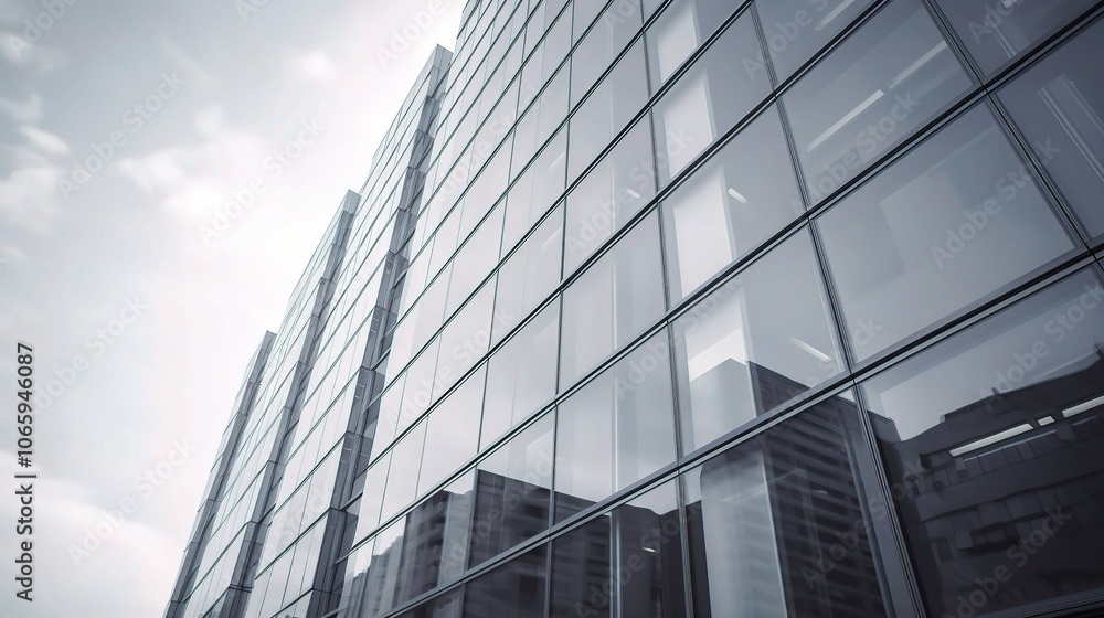 Obraz premium Modern Glass Building with Reflection and Urban Atmosphere