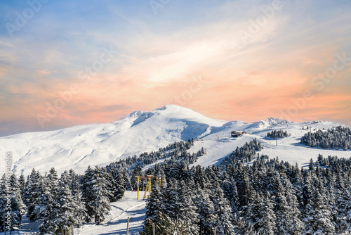 The highest peak of the mountain in Uludağ ski resort.  Uludağ is the most important ski resort in Turkey.