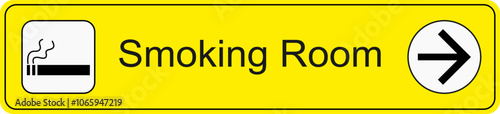 Yellow and black vector graphic of airport information terminal sign showing the direction of the smoking room