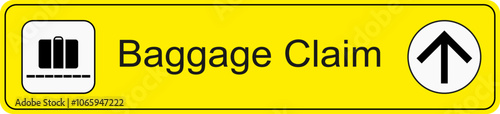 Yellow and black vector graphic of airport information terminal sign showing the direction of baggage claim