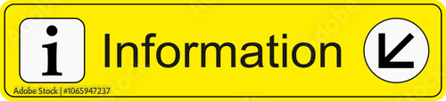 Yellow and black vector graphic of airport information terminal sign showing the direction of the information desk