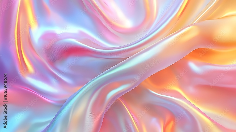 Obraz premium Flowing Metallic glass Waves in Neon Blue and Pink on Dark Background - Abstract Design Concept
