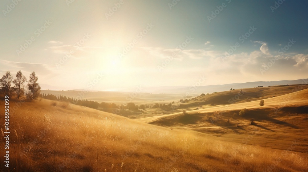 Obraz premium Serene Golden Landscape at Dusk