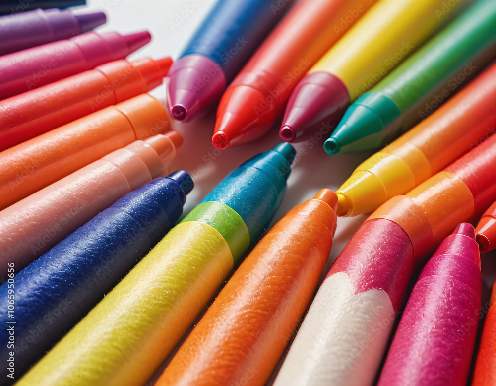Fototapeta premium Bright multi -colored felt -tip pens on a white background.